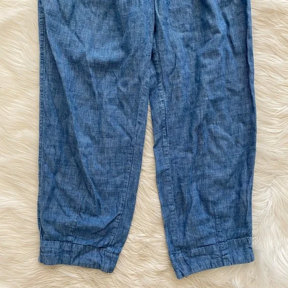 Free People Blue Chambray Ankle Crop Pants Linen Blend - Picture 4 of 12